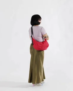 Medium Nylon Baggu Crescent Bag - Candy Apple