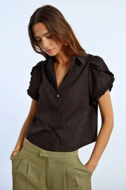 Ruffle Detail S/S Shirt - Black