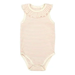 Ruffle Ribbed Bodysuit - Shell Pink Stripe