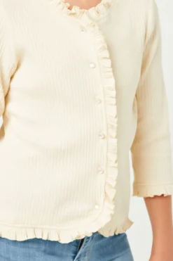 Ruffle Ribbed Knit Buttoned Cardigan