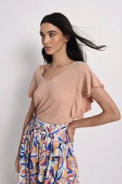 Ruffled Sleeve Top - Peach