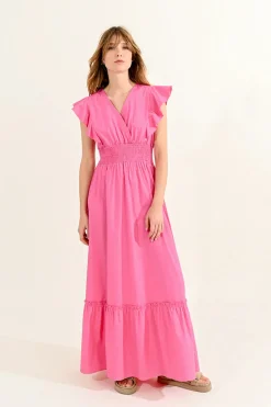 Ruffled V-Neck Dress - Pink