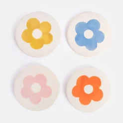 Set of 4 Stoneware Flower Coasters