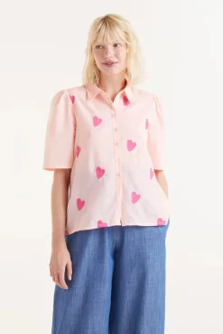 Short Sleeve Heart Print Shirt