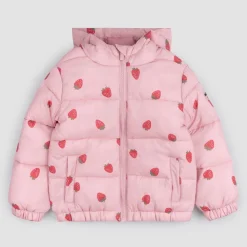 Strawberry Print on Rose Hooded Packable