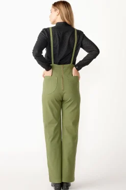 Stretch Denim Overalls - Olive