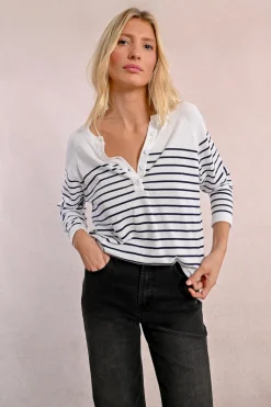 Stripe Henley Top - Blue/White