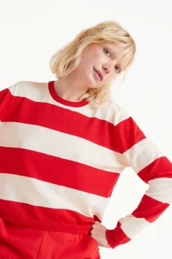 Striped Long Sleeve Sweater - Red