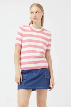 Striped Short Sleeve Sweater - Pink