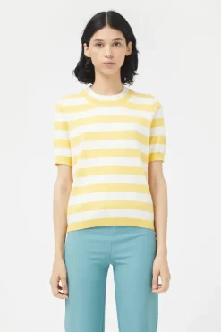 Striped Short Sleeve Sweater - Yellow