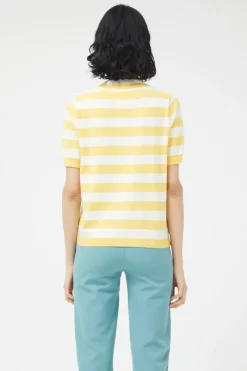 Striped Short Sleeve Sweater - Yellow