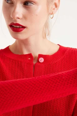 Textured Cardigan - Red