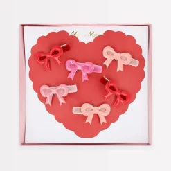 Valentine's Bow Hair Clips (x6)