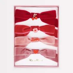 Velvet Bows With Charms Hair Clips (x 4)