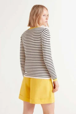 V-Neck Striped Sweater - Black/White