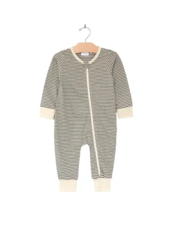 2 Way Zip Romper- Stripe- Charcoal